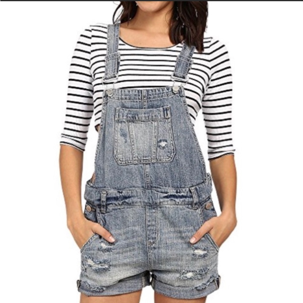 Blank NYC Denim Short Distressed Overalls